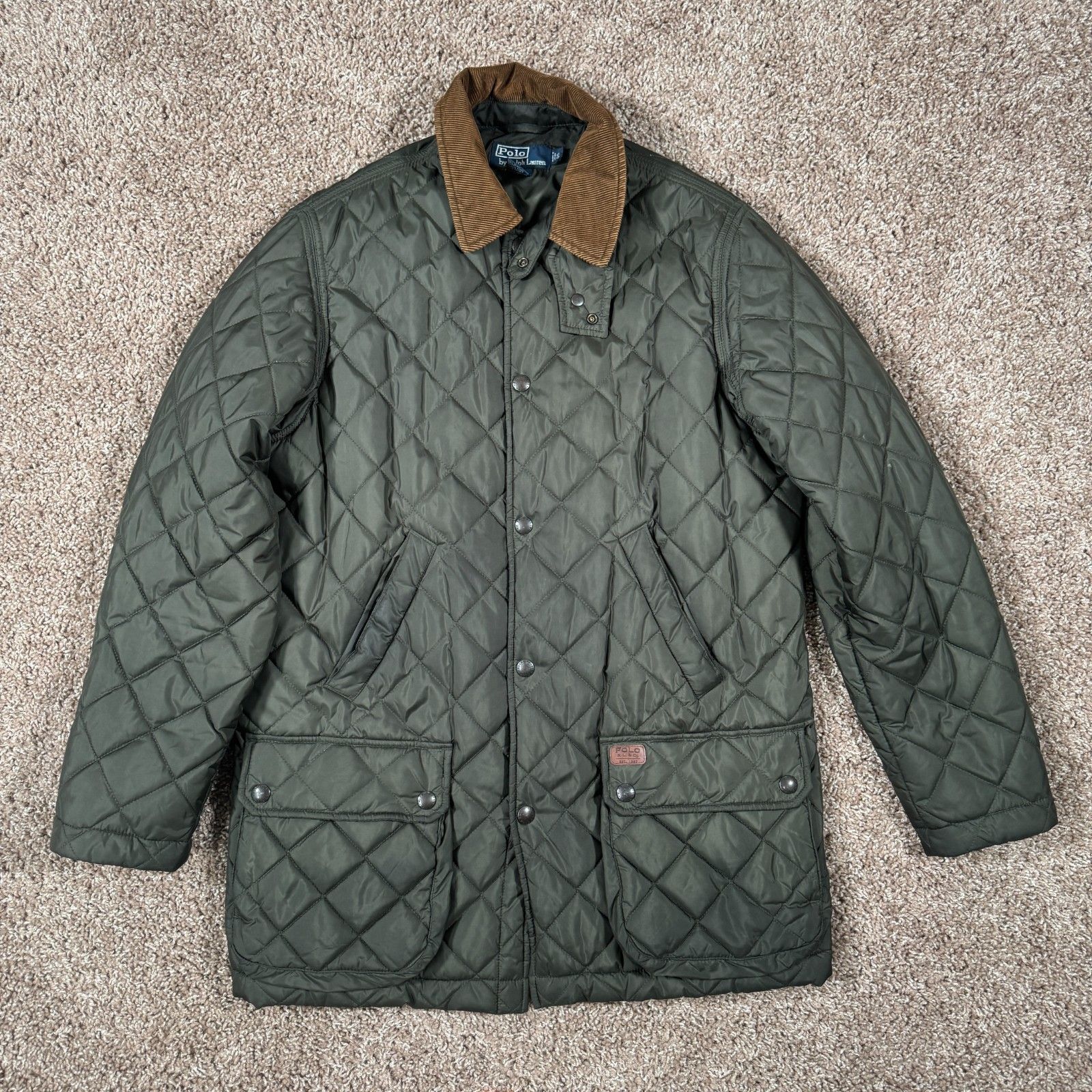 Vtg Polo Ralph Lauren Green Quilted Barn Jacket Corduroy Collar Women’s Size S